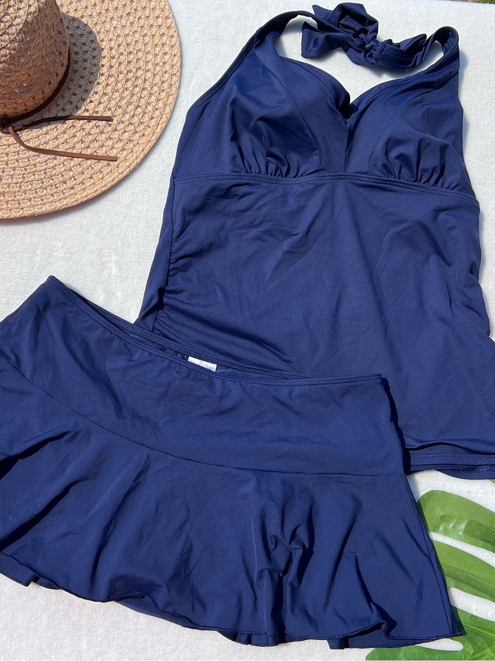 Lands End Blue Halter Tankini and Skirted Bottom Swim Set size 12